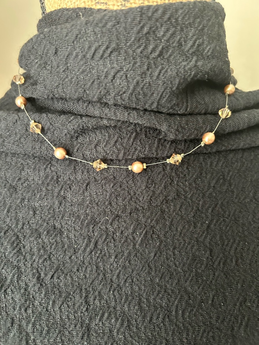 Delicate Bronze Bead & Crystal Station Necklace - Women Jewelry